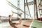 Dark-haired female yogi standing in a handstand pose