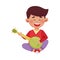 Dark Haired Little Boy Playing Balalaika Vector Illustration