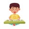 Dark Haired Little Boy Playing Keyboard Vector Illustration