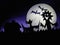 Dark Halloween background with scary creatures, Dragon, bats, funny monster, full moon