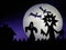 Dark Halloween season background with moon in the background and scary creatures silhouettes.Dark Halloween season background with