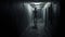 Dark Hallway Encounter: A Futuristic Skeleton In Grey Academia