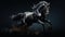 dark horse running on black background generative AI