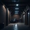 Dark Industrial Garage Interior, Brick Wall, Metal And Concrete Textures, Hangar Hallway, , Generative Ai