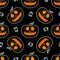 Dark Jack lantern pumpkin Happy Halloween jackolantern seamless pattern.Vector illustration isolated on black background