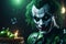 The Dark Joker with Green Evil Light eyes and lighting green thunder