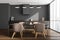 Dark kitchen room interior with dining table, four chairs