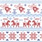 Dark and light blue and red Scnadinavian Christmas cross stitch pattern including reindeer, snowflake, star, Xmas tree, bell, pr