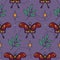 Dark magic seamless pattern with dead head hawk moth