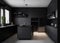 Dark matte modern kitchen room, Generative AI Illustration