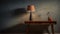 Dark Modernism Lamp: Minimalistic Brown Table Lamp With Vibrant Fabric Shade