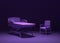 Dark mood petient bed and visitor chair  in flat dark purple room, 3d rendering