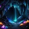 A dark and mysterious cave full of crystals and colorful concept art background