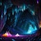 A dark and mysterious cave full of crystals and colorful concept art background