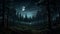 dark mysterious forest panorama, fantasy landscape. Neural network AI generated