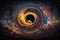 The dark mystique of a black hole in space, galaxy swirl, Generative AI