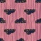 Dark navy blue dashes clouds ornament seamless pattern. Pink and purple striped background. Simple sky backdrop