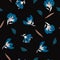 A dark night floral Embroidery flowers, spring seamless pattern.