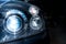 Dark Night Headlight Shining Closeup Automotive Detail Shining