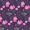 Dark night pattern with pink poppy flowers