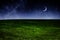 Dark night sky over green grass