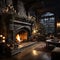 Dark oak Roaring Fireplace A cozy setting, with candles