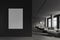 Dark office chill room interior with couch near panoramic window. Mock up frame