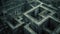 Dark old concrete walls maze, vintage endless labyrinth, grungy grey surreal building. Concept of puzzle, problem, uncertainty,