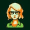 Dark Orange And Green Pixel Art Of A Female With Glasses