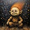 Dark Orange Troll: A Pointillism Minimalism Painting Of A Troll On A Starry Field