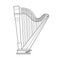 Dark outline pedal harp technical illustration