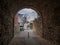 The dark passageway in city Hildesheim, Germany