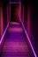 Dark passageway with purple neon strip lights at entrance to nightclub