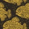 Dark pattern with yellow fishes