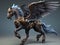 Dark pegasus, horse with wings, with armor, 3d illustration.Generative AI