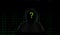 Dark person with hood silhouetted in front of dark background