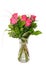 Dark pink roses flowers arrangement, green leaves bouquet