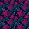 Dark pink, turquoise and blue seamless vintage floral pattern