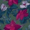 Dark pink, turquoise, gray and green seamless vintage floral pattern