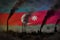 Dark pollution, fight against climate change concept - industrial 3D illustration of plant chimneys dense smoke on Azerbaijan flag
