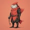 Dark Proportions: A Colorful Moebius-inspired Illustration Of A Fish In Red Armor