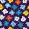 Dark purple with bright whimsical florals seamless pattern background design.