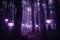 dark purple forest with glowing lanterns, creating a magical and enchanting atmosphere