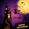 Dark Purple Happy Halloween Background Illustration flying witches
