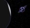 Dark purple planet with rings and a dark planet in the distant universe