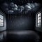 Dark, rainy storm cloud in an empty dark room - ai generated image