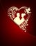 Dark red design with a silhouette of the heart and a loving couple in the pocket