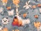 Dark red and gray flower and butterfly based seamless abstract pattern fabric design