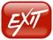 Dark red rounded rectangle button with handwritten text EXIT written using a dynamic font