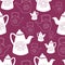 Dark Red and White Teapots Seamless Pattern Design